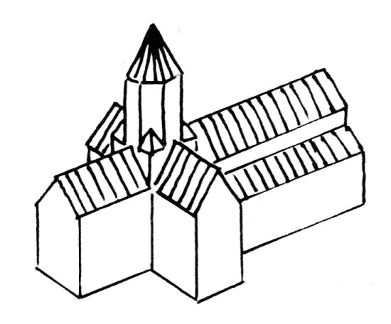 Schets van de Romaanse kerk van Adegem